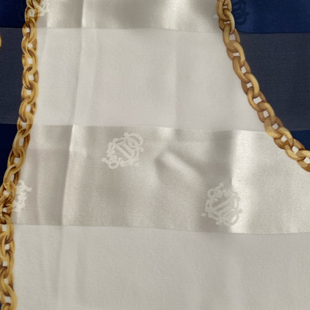 Christian Dior 100% silk scarf. Deep rich, navy blue gold cream color 34 x34 - Picture 7 of 15
